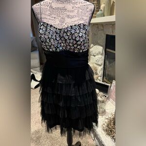 Deb Black and Silver Ruffled Tiered Strapless Babydoll Dress